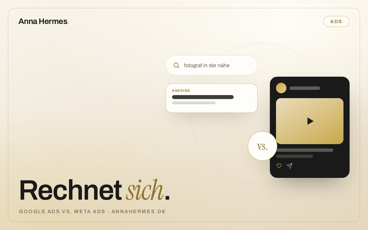 Beitragsbild: Google Ads vs. Meta Ads — Suchanzeige gegen Feed-Anzeige